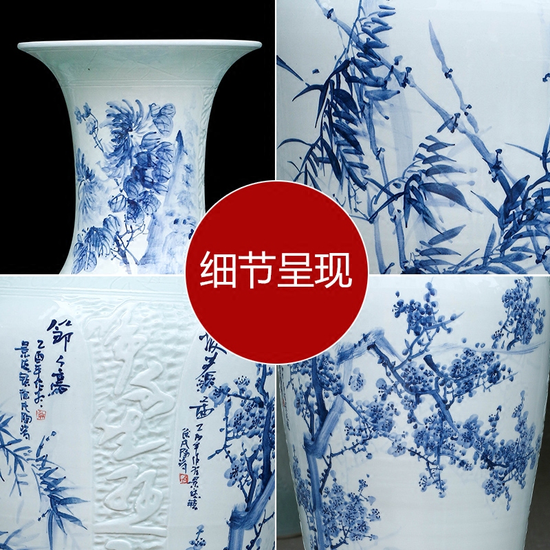 Jingdezhen blue and white ceramics hand - made the by patterns of large vases, Chinese style living room TV cabinet furnishing articles