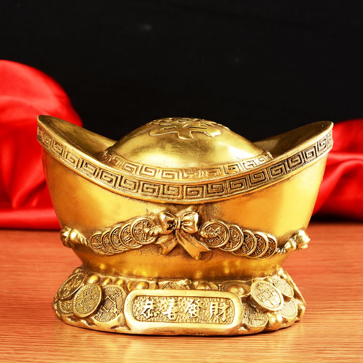 风水阁招财黄铜金元宝大号摆件