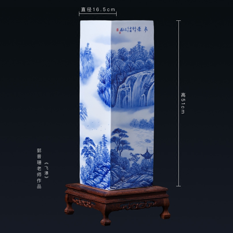 Jingdezhen ceramics hand - made waterfall landscape painting and calligraphy master cylinder quiver large vases, study of office furnishing articles