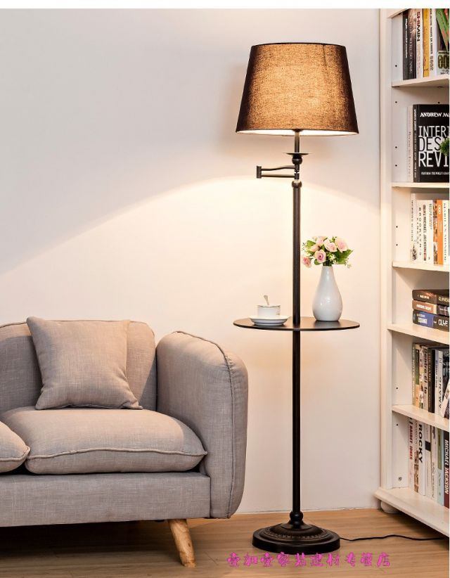 壹加壹 北欧遥控落地灯简约现代客厅卧室书房立式置物托盘落地台_不