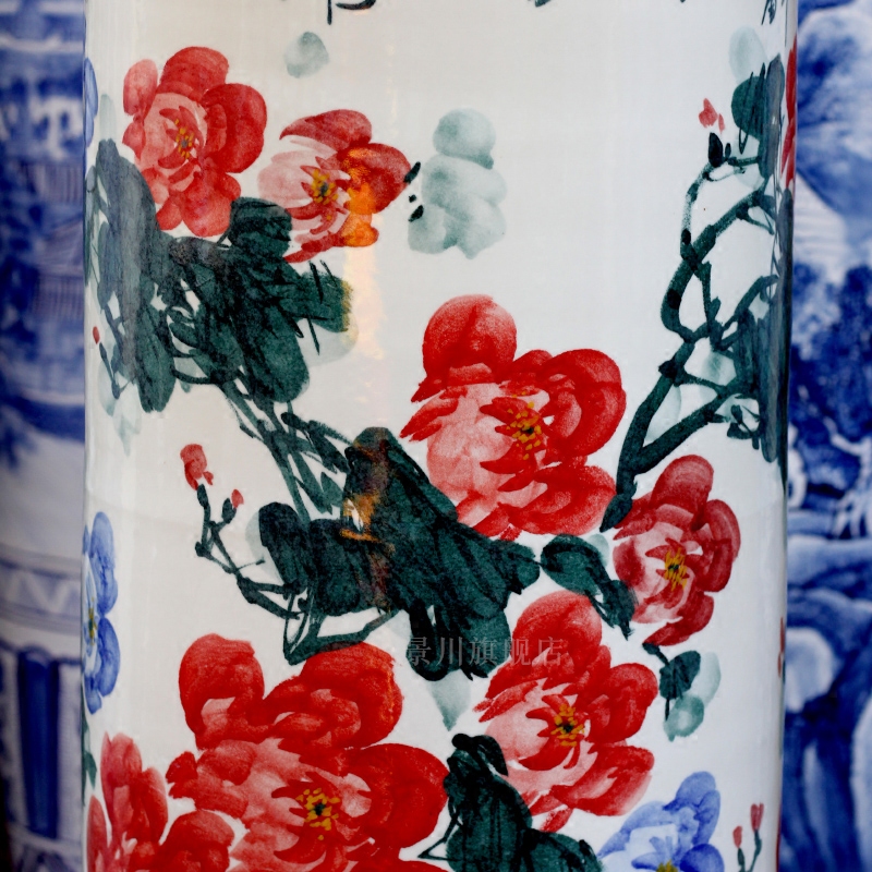 Hand - made color peony blooming flowers sitting room of large vases carved porcelain of jingdezhen ceramics quiver