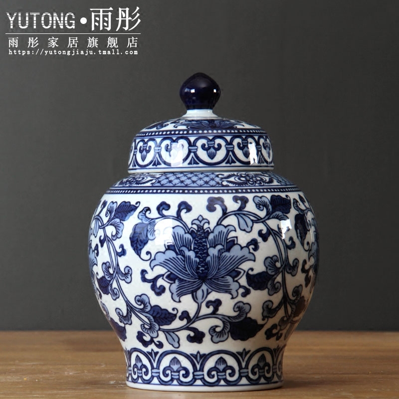 Jingdezhen ceramics vase modern Chinese blue and white sitting room porch archaize rich ancient frame to restore ancient ways the general pot of furnishing articles