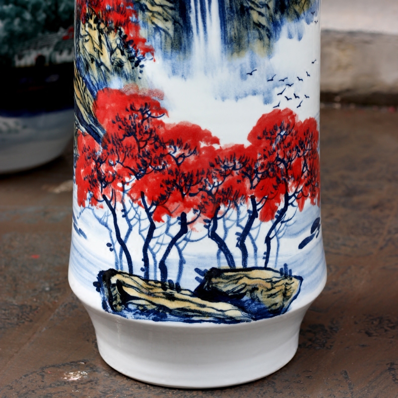 Much luck, jingdezhen hand - made landscape painting the sitting room of Chinese style household ceramics vase painting and calligraphy cylinder furnishing articles