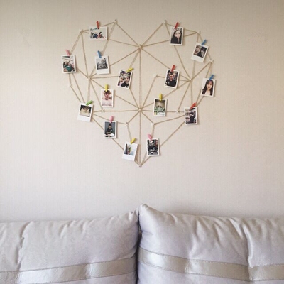 徐小猫创意几何心形diy麻绳照片墙简约现代墙饰夹子装饰璧饰包邮