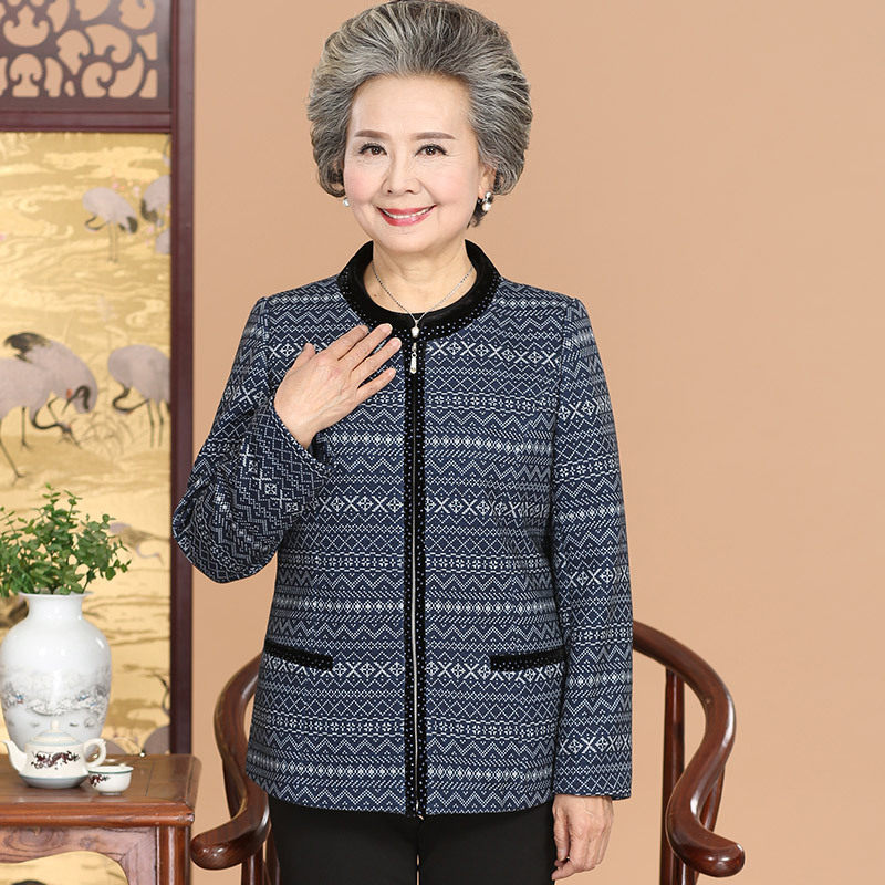 妈妈装京东商城秋季女装中老年人上衣短袖大码开衫真丝外套夹克_不