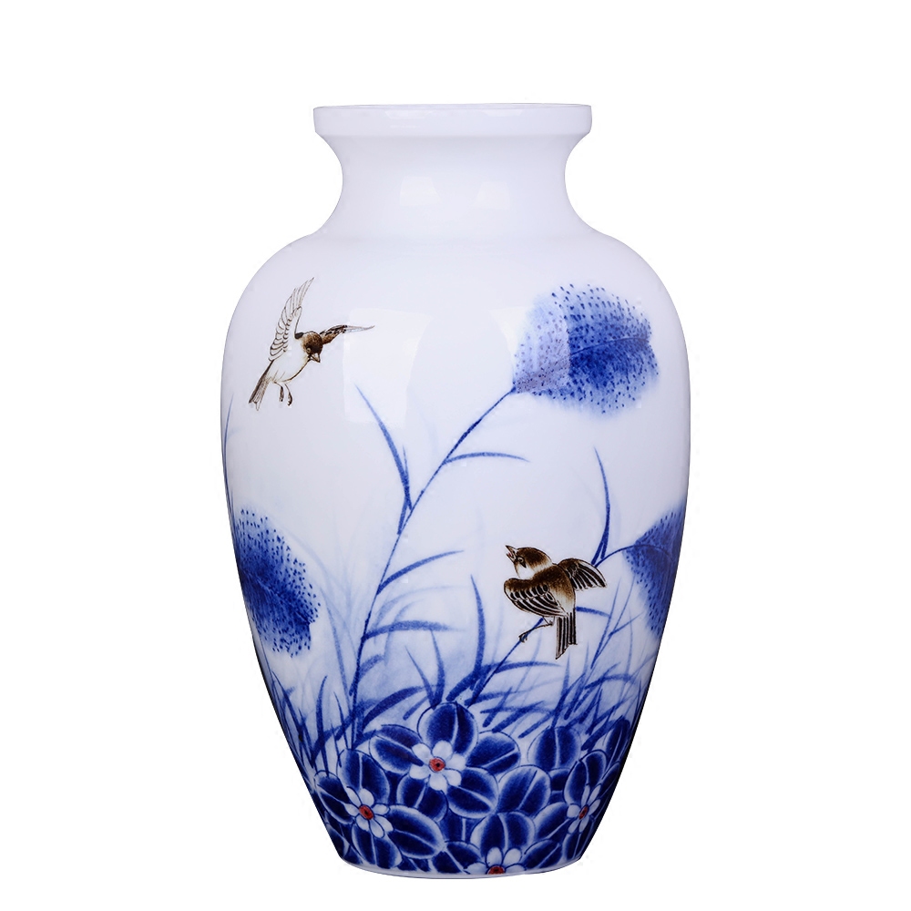 Jingdezhen ceramics thin foetus porcelain vase furnishing articles furnishing articles hand - made of blue and white porcelain painting of flowers and birds of new Chinese style living room decoration