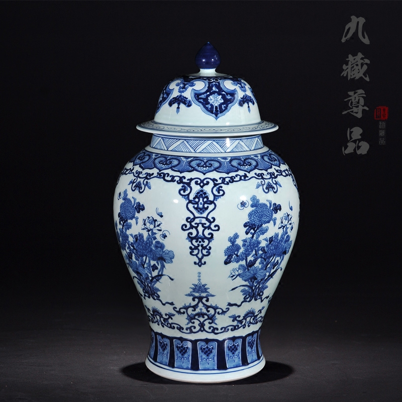 Blue and white porcelain of jingdezhen ceramics general antique hand - made jar with cover storage tank sitting room decoration crafts