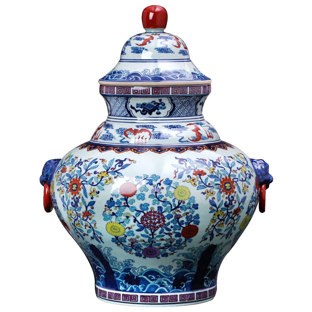 Jingdezhen ceramic antique hand - made storage jar lid of blue and white porcelain jar of home sitting room adornment handicraft furnishing articles