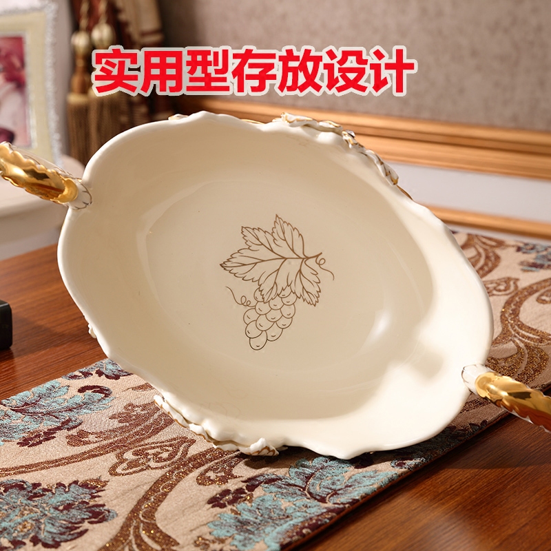 Set auger European ornamental fruit bowl sitting room key-2 luxury creative household high - grade ceramic handicraft furnishing articles fruit bowl tea table