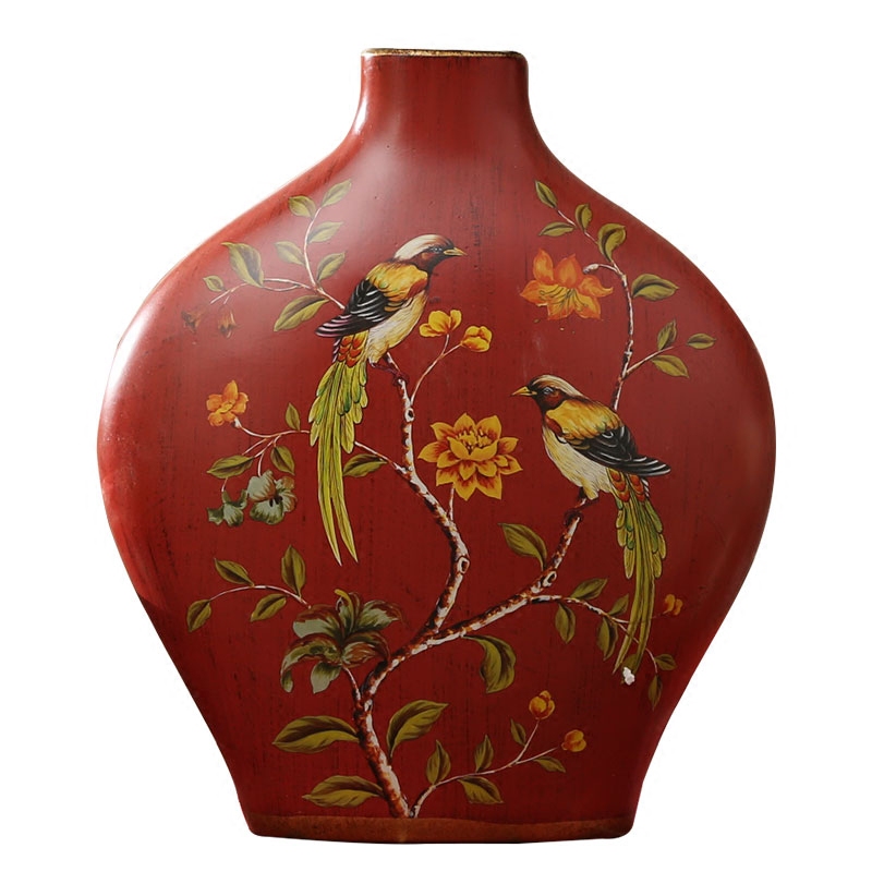 American retro vase furnishing articles sitting room dry flower arranging flowers, household act the role ofing is tasted table ceramic decoration of Chinese style red flowers