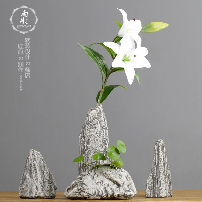 Chinese stone creative ceramic flower implement furnishing articles manual artistic move flower arranging flower office decoration gifts