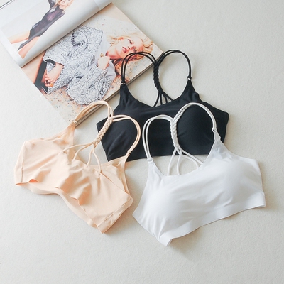 少女冰丝白色美背带胸垫裹胸抹胸学生打底内衣防走光文胸吊带背心