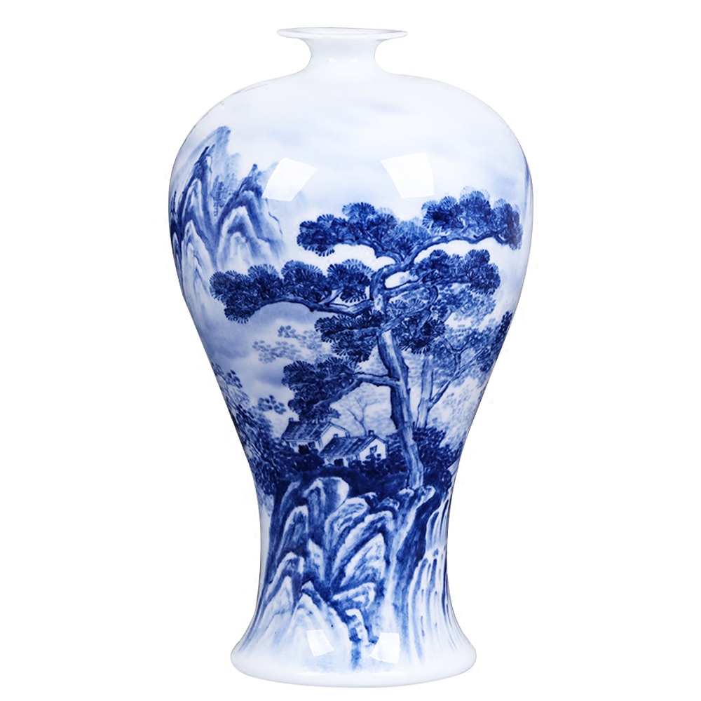 Jingdezhen ceramics famous blue and white landscape mei Chinese bottle vase hand - made home sitting room adornment is placed