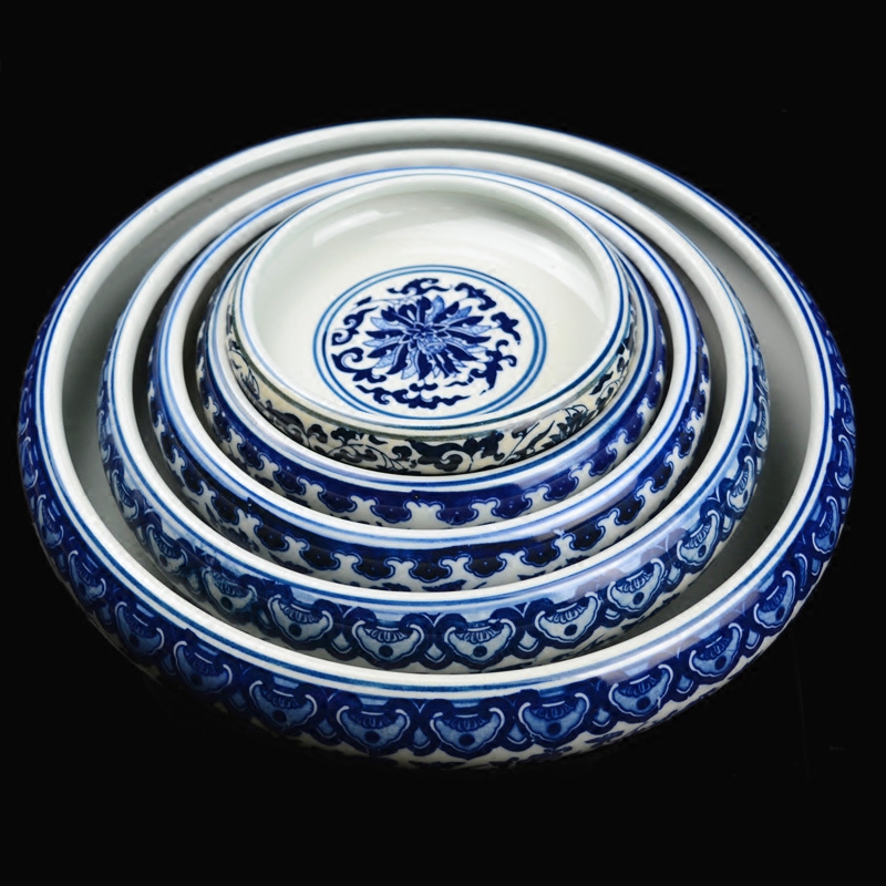 Blue and white porcelain of jingdezhen ceramics antique pen XiCha wash water shallow large turtle cylinder water lily cylinder ashtray furnishing articles