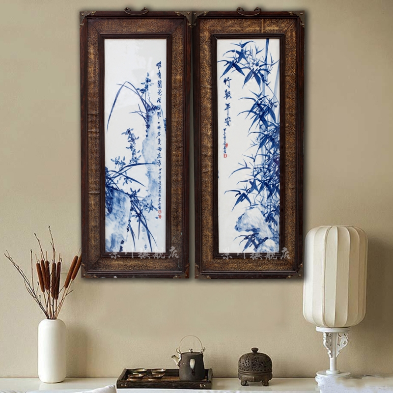 Jingdezhen blue and white porcelain is hand made porcelain plate painting ceramic is hanged to draw four screen sitting room household act the role ofing is tasted furnishing articles