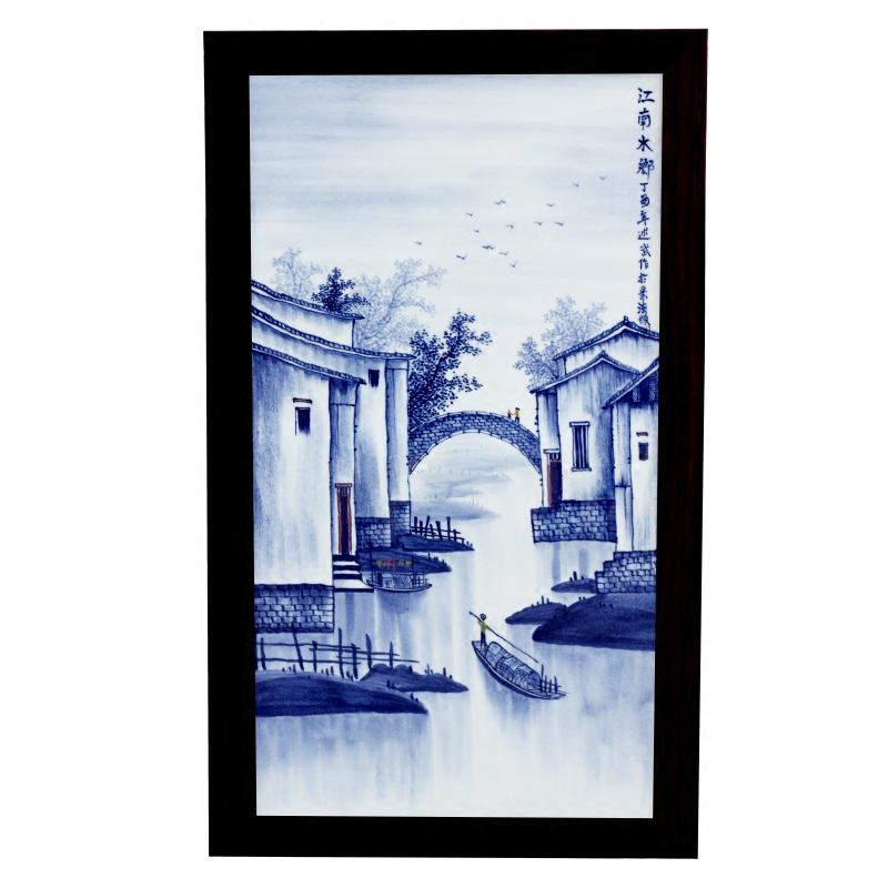 Jingdezhen blue and white porcelain plate painter hand - made landscapes hang in the living room sofa setting wall decoration ceramics paintings