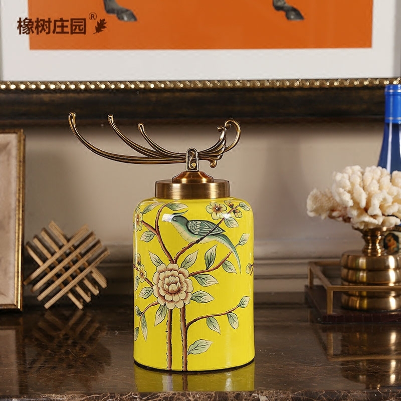 European ceramic decoration tank storage tank with cover furnishing articles light decorations American key-2 luxury high - grade general pot of new Chinese style