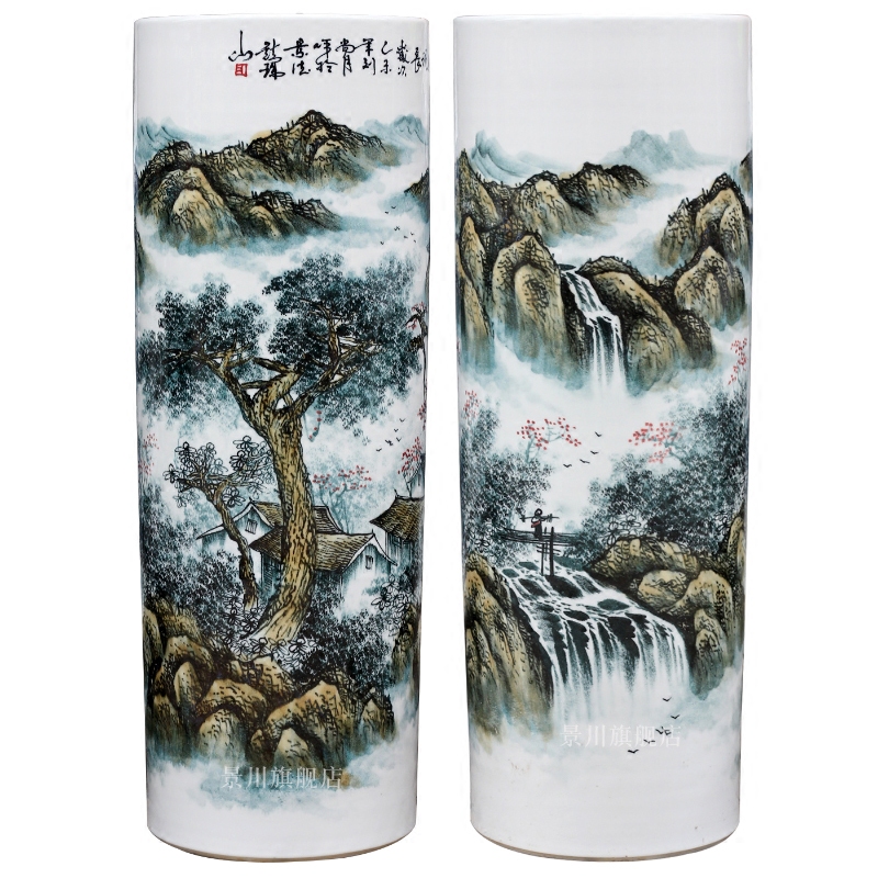 Jingdezhen ceramic hand - made powder far do so landscape painting of large vase quiver home sitting room adornment is placed