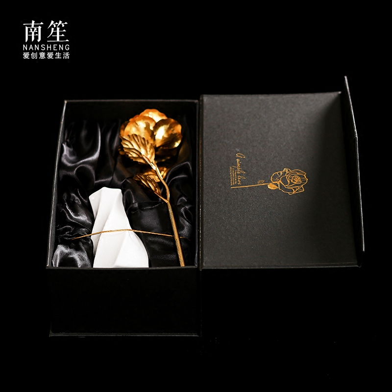 Nan sheng household act the role ofing is tasted furnishing articles simulation flower arranging golden rose ceramic floret bottle set creative mini gift box