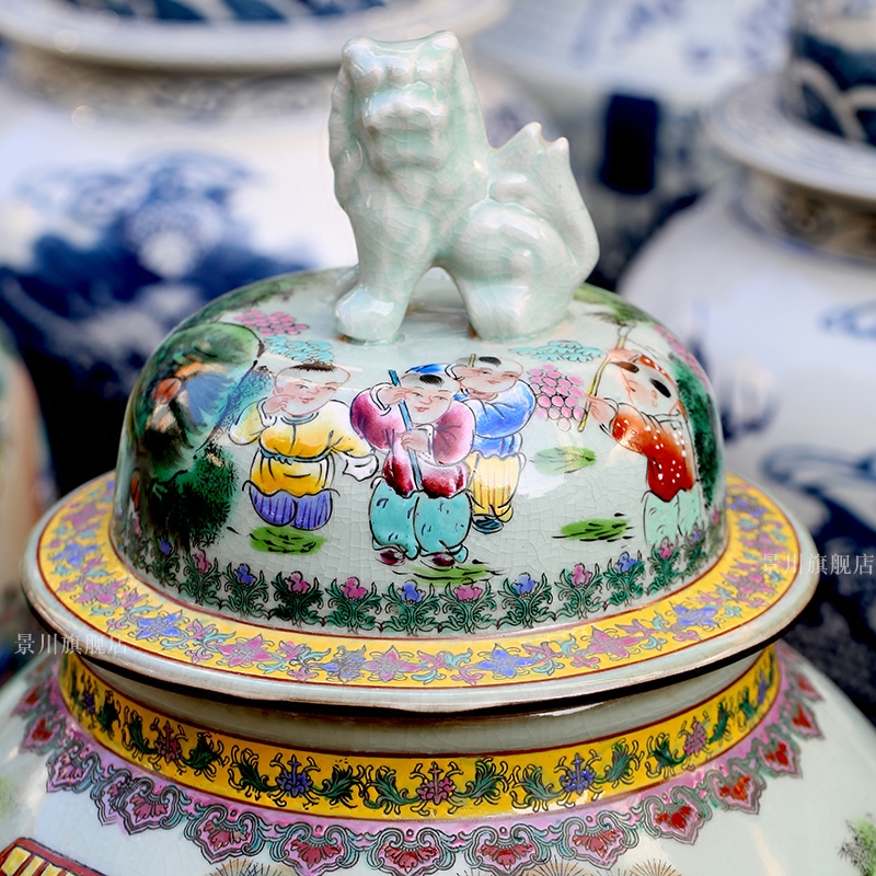 Jingdezhen ceramic general tank antique porcelain hand - made figure crackle famille rose the ancient philosophers home sitting room of large vase