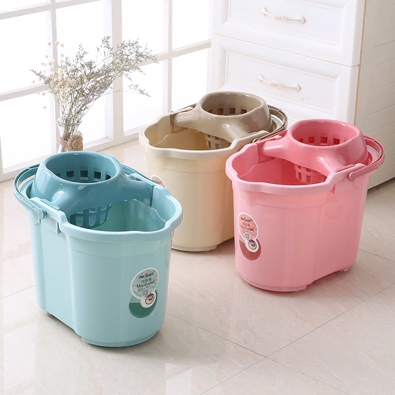 Old-fashioned squeeze bucket mop Plastic wring bucket Shake dry rinse cloth bucket Household hand pressure mopping bucket thickening