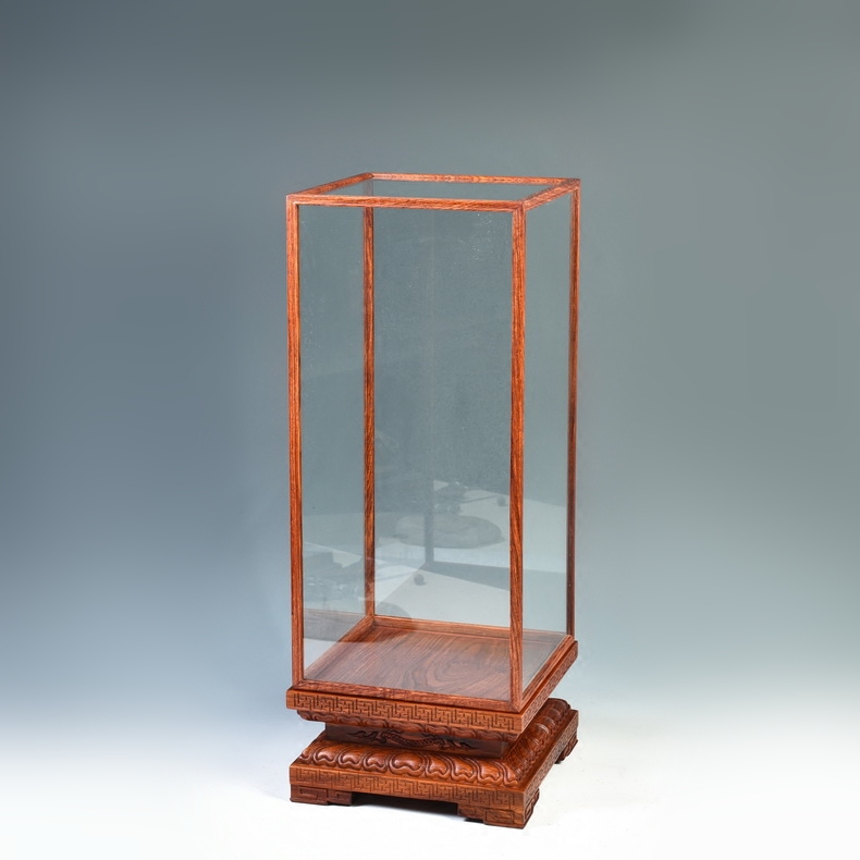 This cage pianology picking antique crafts glass solid wood base figure of Buddha niches display box of dust cover can be customized