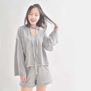 卫衣 大喜自制 女装时尚休闲字母绣花针织连帽卫衣女 三件式卫衣套装