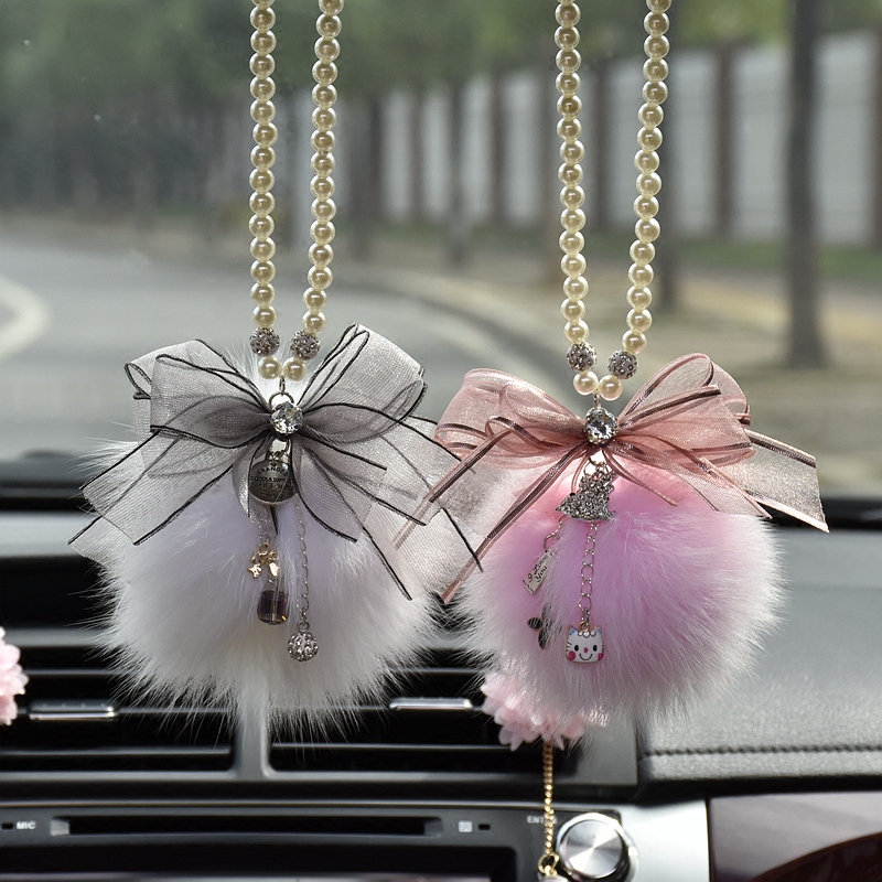 fox fur car pendant korean creative fashion car interior pendant car car rearview mirror pendant bow female
