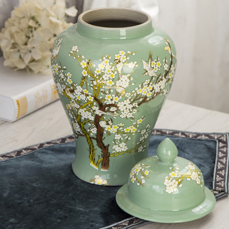 Jingdezhen ceramics general pot of large storage tank with cover Chinese style household soft adornment furnishing articles sitting room