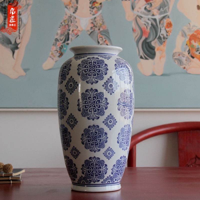 Blue and white porcelain of jingdezhen ceramics flower receptacle living room home decoration flower arranging home furnishing articles