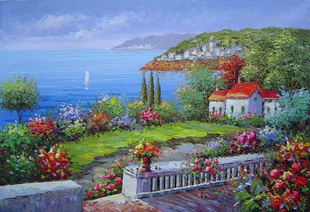 创世纪油画|手绘厚油刀画风景油画,地中海油画