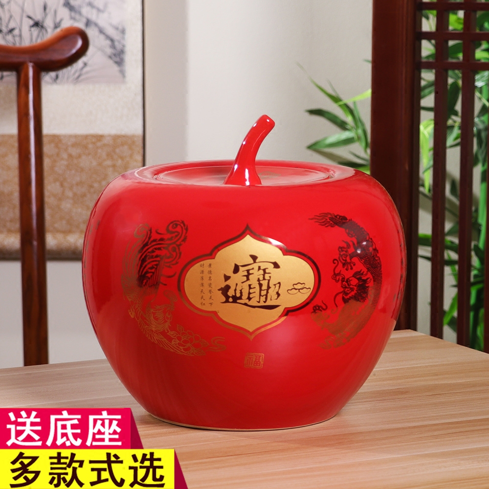 Jingdezhen ceramics vase furnishing articles of modern Chinese style household China red apple wine decoration decoration with cover