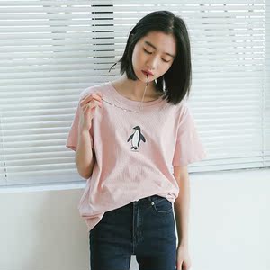 企鹅总动员印花棉T恤