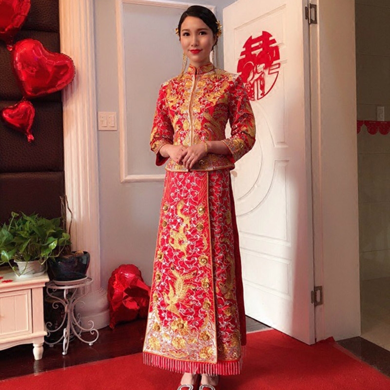 2019 new bridal costume, bridal headdress, chinese wedding hair show, hefu, phoenix crown, xiapu cheongsam accessories