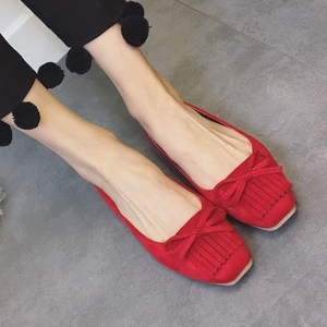 方头舒适平跟鞋子黑色单鞋