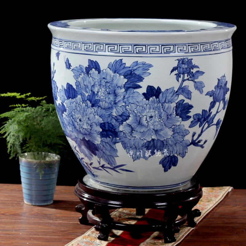 Blue and white porcelain of jingdezhen ceramics hand - made bright future water lily gold tortoise aquariums household adornment furnishing articles