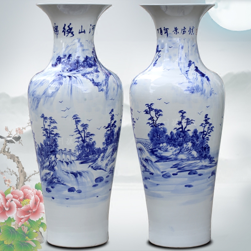 Blue and white porcelain of jingdezhen ceramic hand - made splendid sunvo flower arranging landing big vase 90 cm high home furnishing articles in the living room