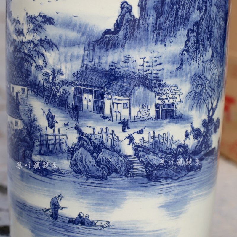 Blue and white porcelain of jingdezhen ceramics and floor quiver calligraphy and painting cylinder barrel sitting room place study of calligraphy and painting decoration