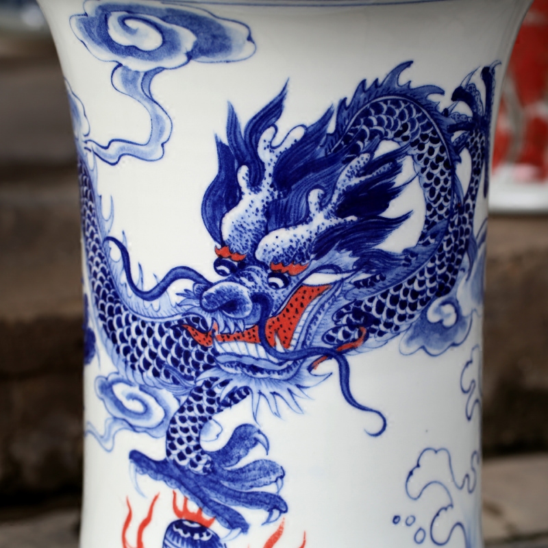 Jingdezhen ceramics hand - made dragon playing bead figure goldfish turtle sitting room of Chinese style of large cylinder household furnishing articles