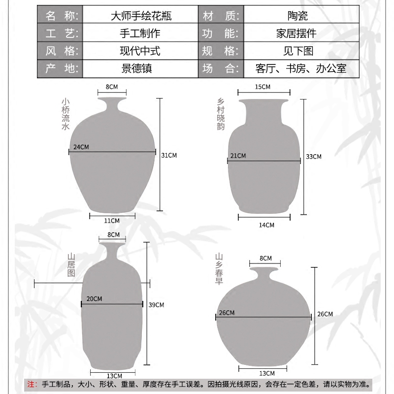 Famous master of jingdezhen ceramics hand - made vases sitting room adornment is placed Chinese landscape painting porch decoration