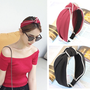 发箍头箍韩国中间打结发箍发卡立体简约个性纯色压发宽边韩版布艺