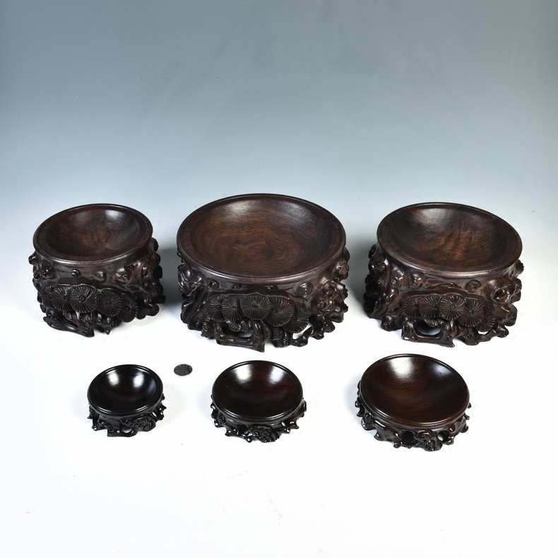 Ebony woodcarvings crystal ball base solid wood round base gourd base health care ball base manual its