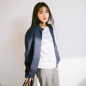 立领短款纽扣开衫全棉百搭外套