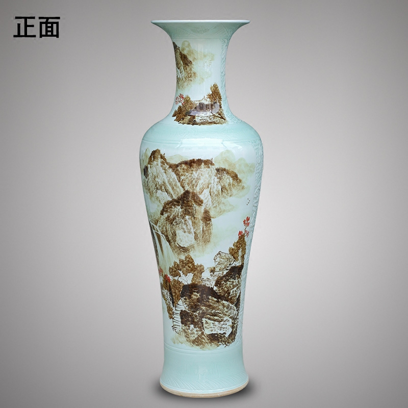 Jingdezhen ceramics large hand - made landscape of large vases, modern Chinese style living room TV cabinet furnishing articles