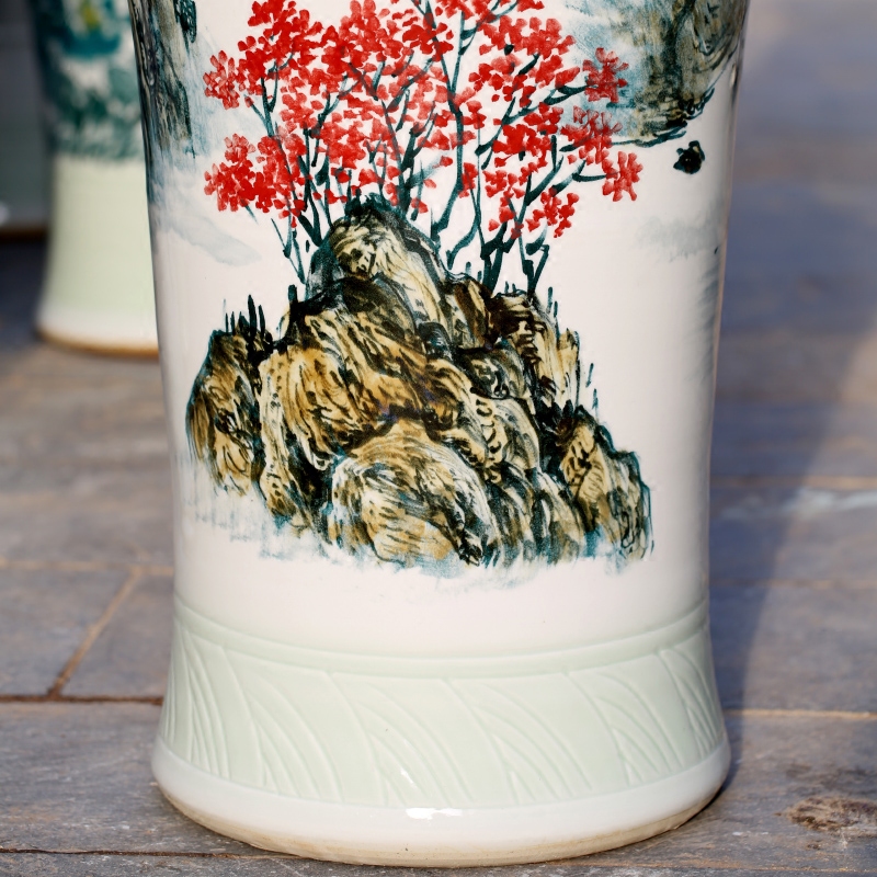 Jingdezhen ceramic full flower arranging landing place adorn article home sitting room hand - made landscape painting big vase