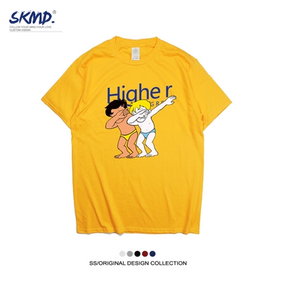 higher brother海尔兄弟国潮短袖t恤马思唯嘻哈街头运动宽松体恤t--飞