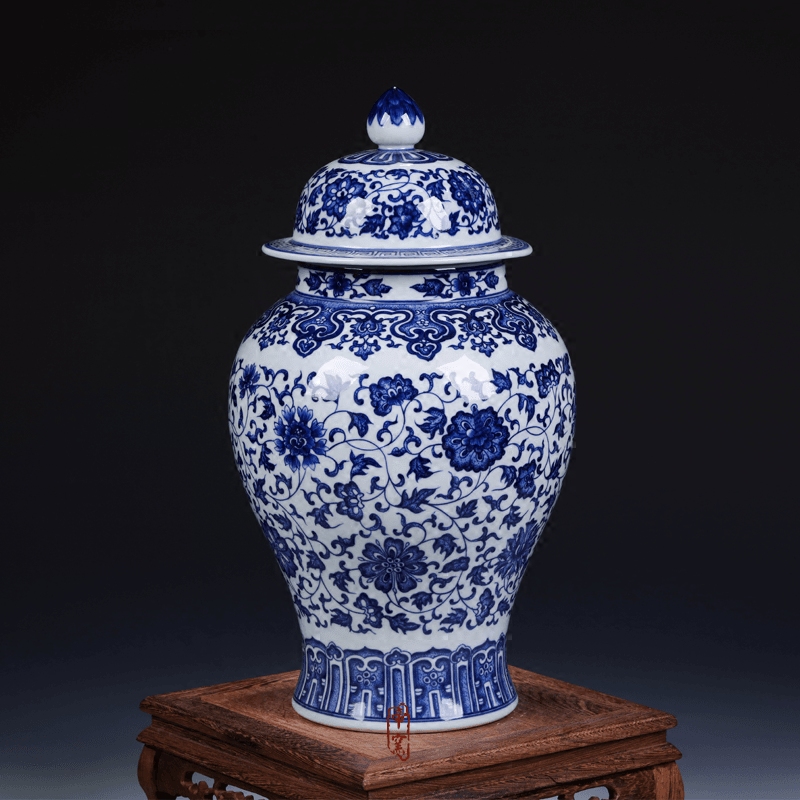 Jingdezhen ceramic antique hand - made vases, flower implement general blue pot cover of blue and white porcelain porcelain Chinese style furnishing articles