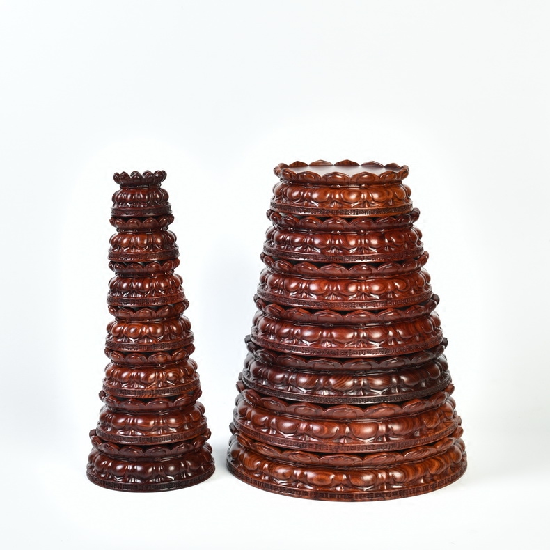 Red sandalwood lotus base solid wood round wooden jade penjing bodhisattva guanyin Buddha base vase base