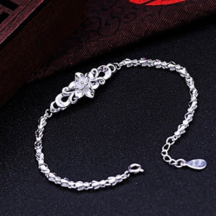 纯银圆珠手链女情侣银饰老银匠白银99纯银圆珠子手链足银珠链