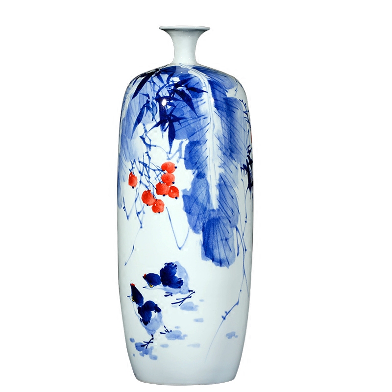 Jingdezhen ceramics hand blue and white porcelain vase lrene autumn interesting flower arranging, Chinese style living room home decoration